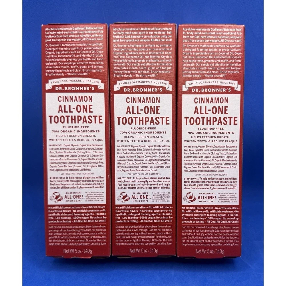 3 Pack! Dr Bronner's Cinnamon Organic All-One Toothpaste 5 oz. Fluoride Free